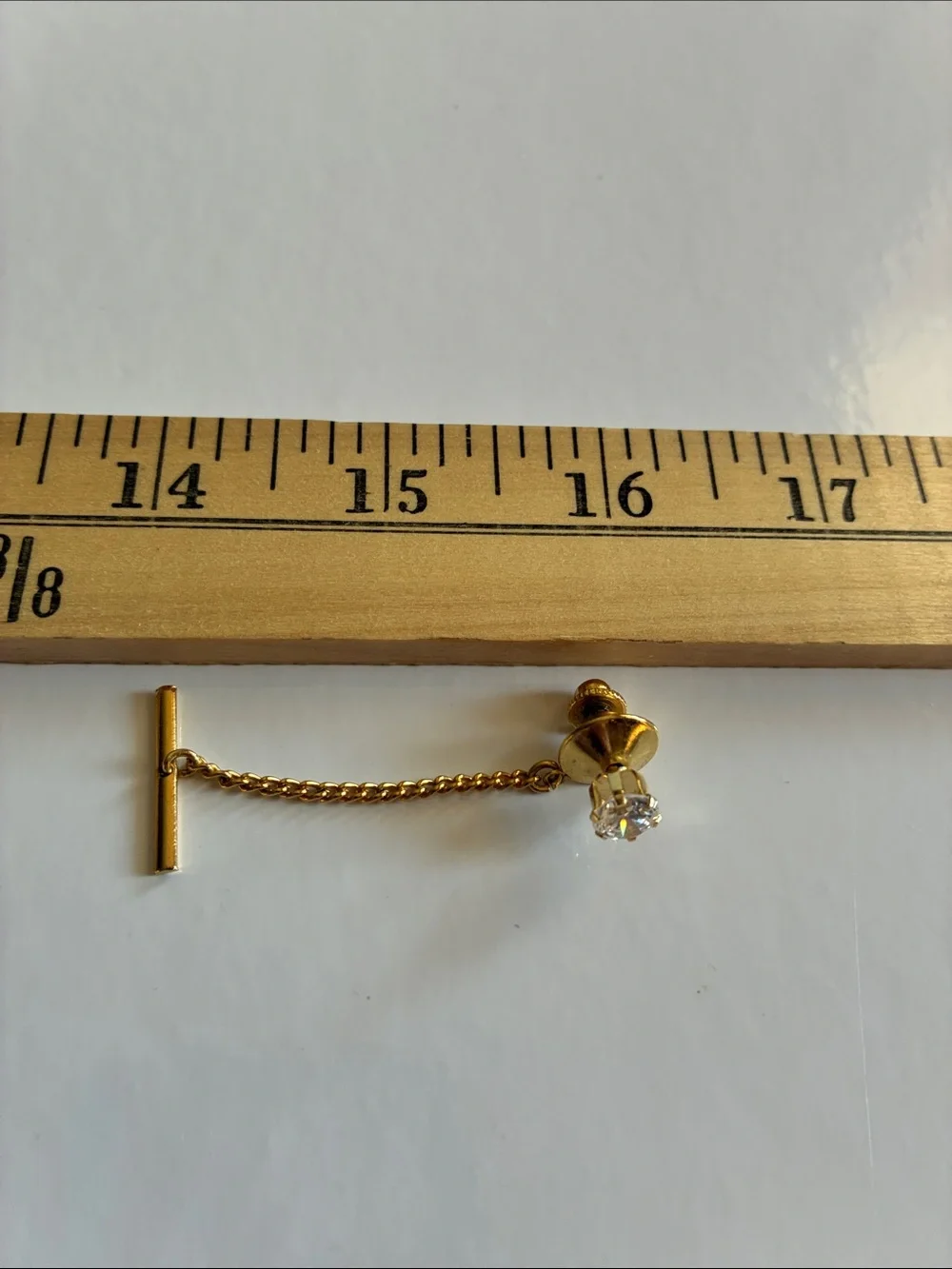 Gold Chain Tie Pin with Clear Stone Accent
